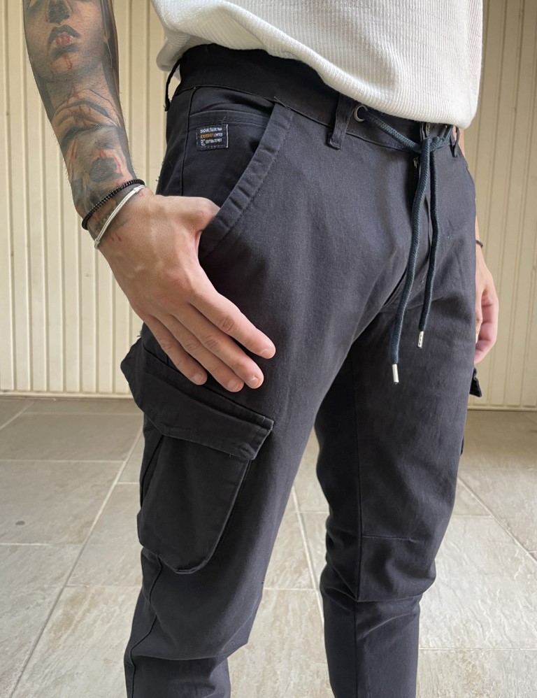 Ανδρικό cargo ανθρακί παντελόνι υφασμάτινο με λάστιχο BC34610B φωτογραφία